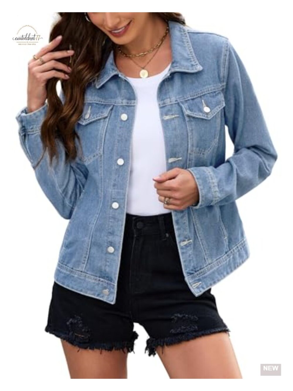 Women's Cropped Denim Jacket Fitted Button Down Long Sleeve Casual Jean Coat